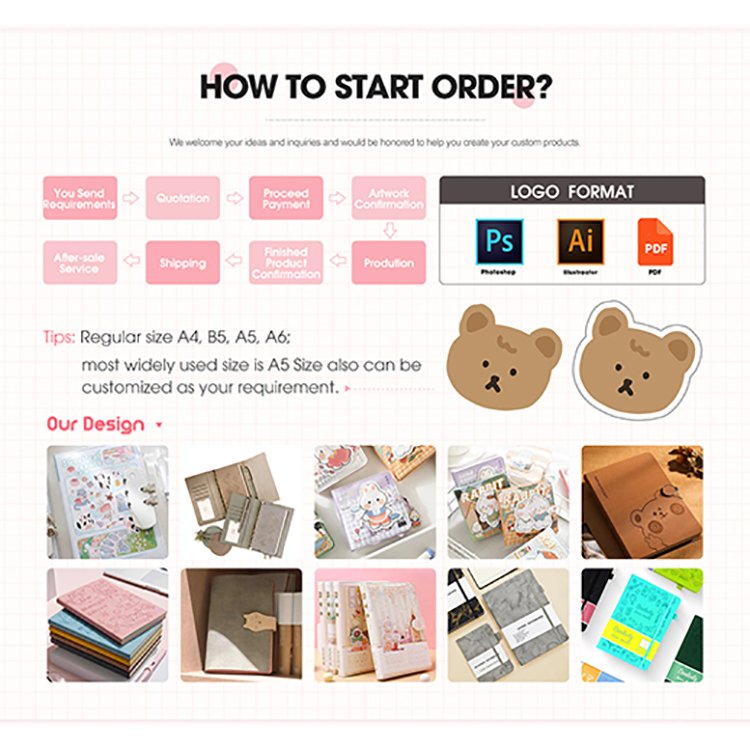Lovely New Design Decorative Pattern Hardcover Stationery Cute Paper Notebooks Set For Students