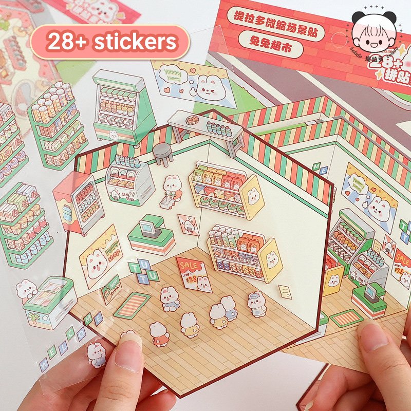 JHM Cute Cartoon Animals Reusable Sticker Pad Set Make Your Own Store Miniature Scene DIY Sticker Creative Scrapbook Decor
