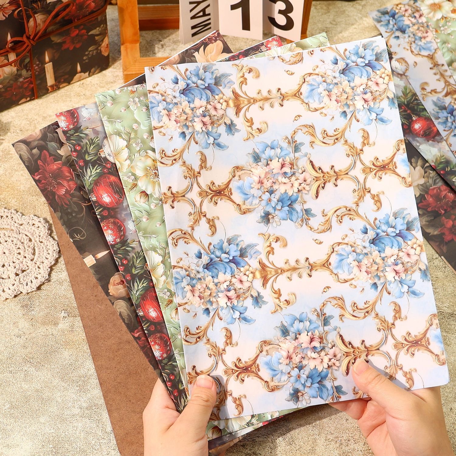 5pcs/pack Romantic Blessing Series Vintage Art Wrapping Paper Christmas Decoration Flower Handbook Material