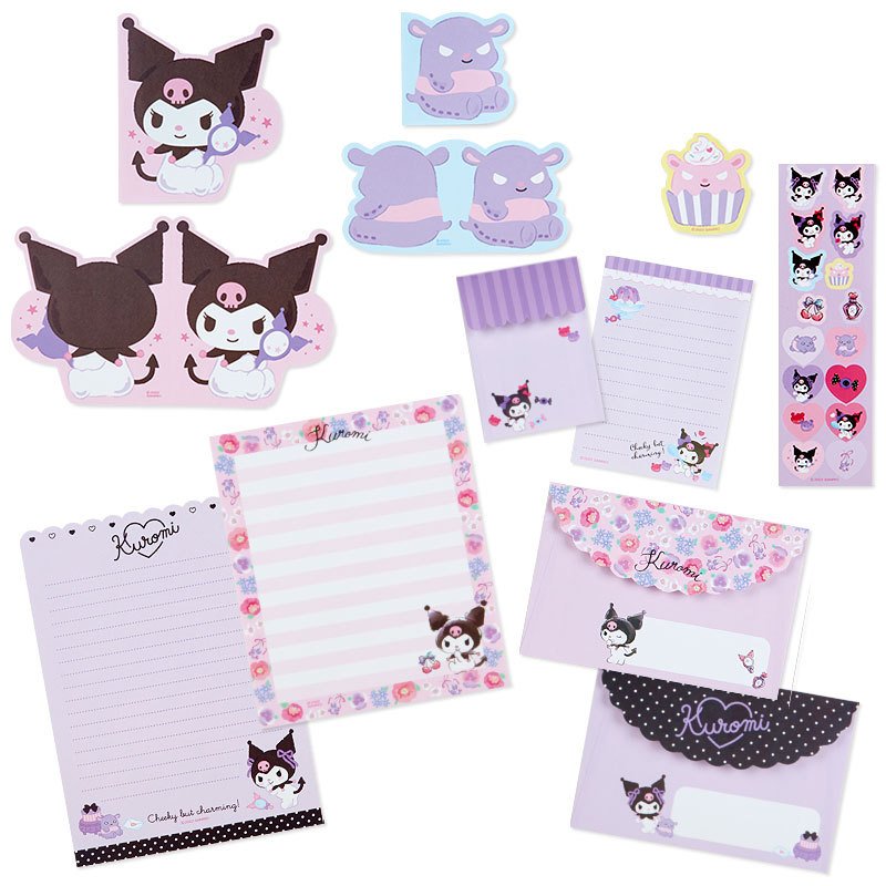 Kawaii Sanrio Anime Writing Letter Raft Cute Cartoon Kuromi Message Greeting Card Memo Pad Envelope Set Stickers Girl Gift Toys