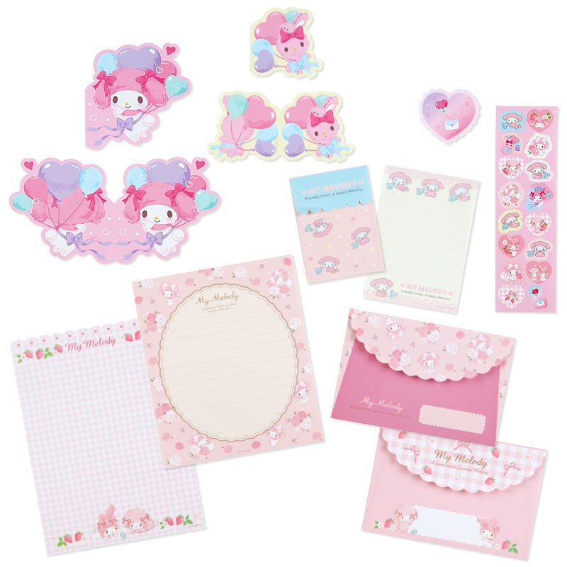 Kawaii Sanrio Anime Writing Letter Raft Cute Cartoon Kuromi Message Greeting Card Memo Pad Envelope Set Stickers Girl Gift Toys