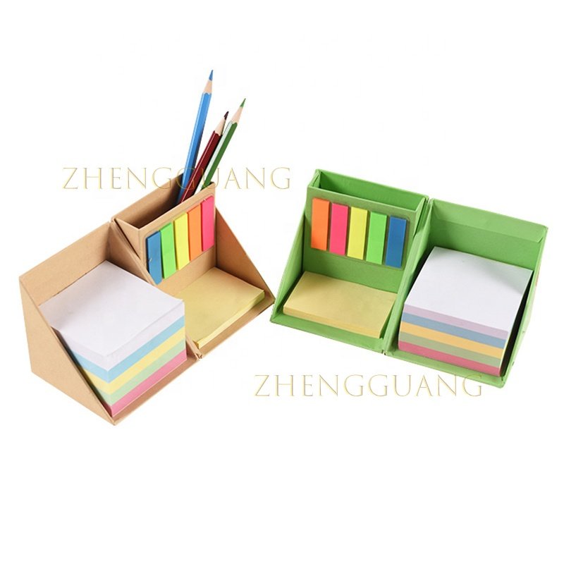 Zhengguang 2024 Office Foldable Square Shaped Paper Box Memo Pad Cube Sticky Notes With Pen Holder