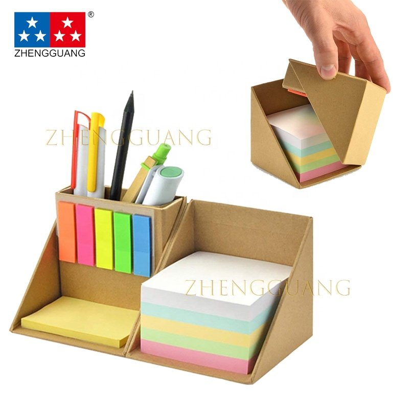 Zhengguang 2024 Office Foldable Square Shaped Paper Box Memo Pad Cube Sticky Notes With Pen Holder