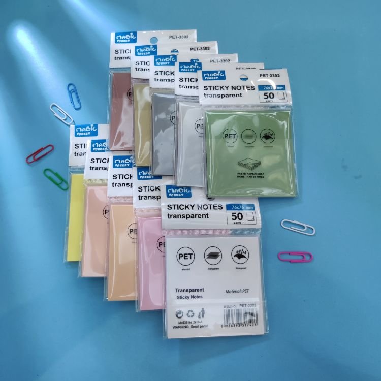 Moranti Self-Adhesive Memo Pad Waterproof PET Sticky Note with Magnetic Feature School Office Gift Use Available Various Colors