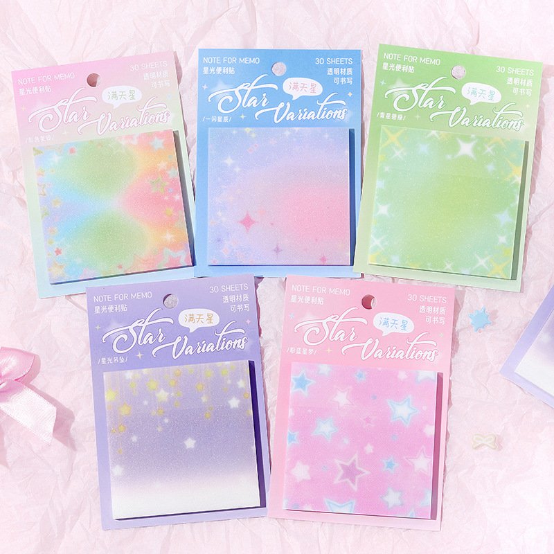 Color Smudging Shining Stars Sticky Memo Pad Eco-friendly Pet N Times Message Note Decoration Refrigerator Sticker Custom