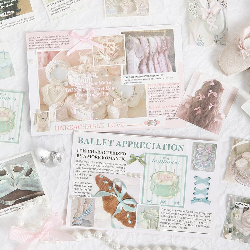50pcs/pack Ballet aesthetic series ballet style wall stickers decorative material paper Korean handbook material paper