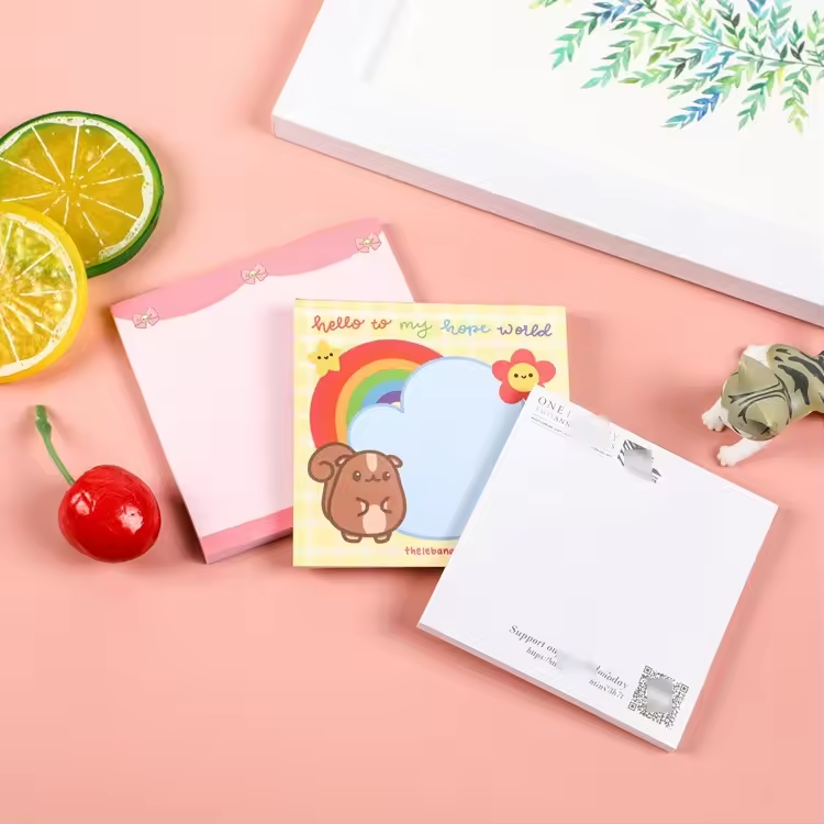 Custom Kawaii Cute Cartoon Memo Pad Self-Adhesive Multiple Designs Printed Sticky Notes for Writing pad for Promotions