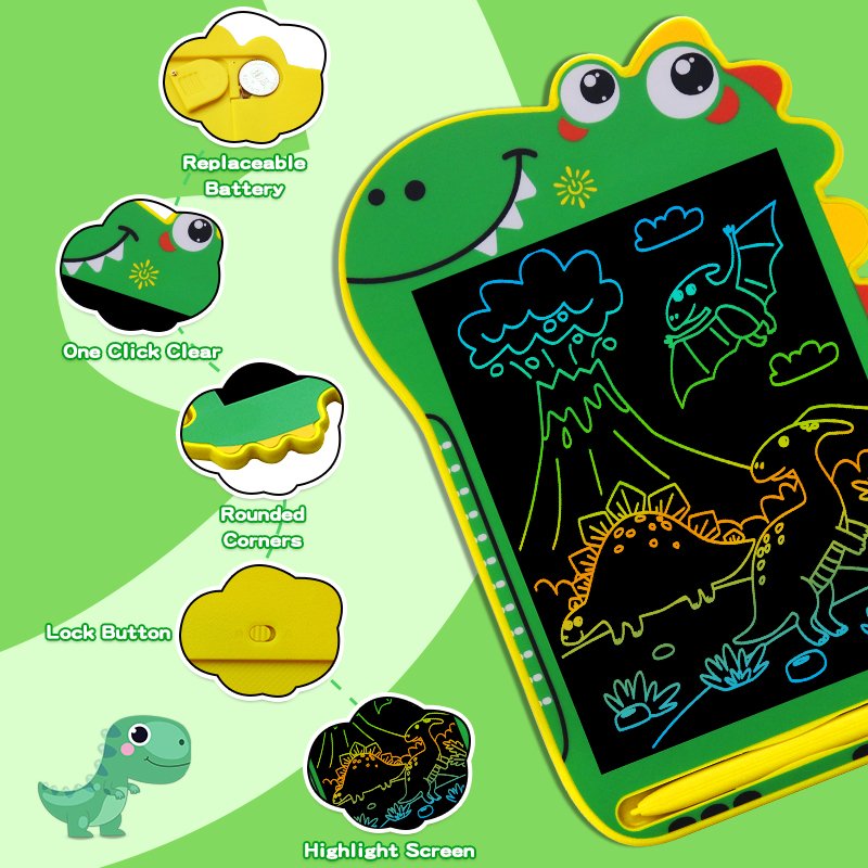 Kids Digital Writing Board Dinosaur Shape Colorful Drawing Tablet Toddler Doodle Board LCD Writing Tablet 8.5 Inch
