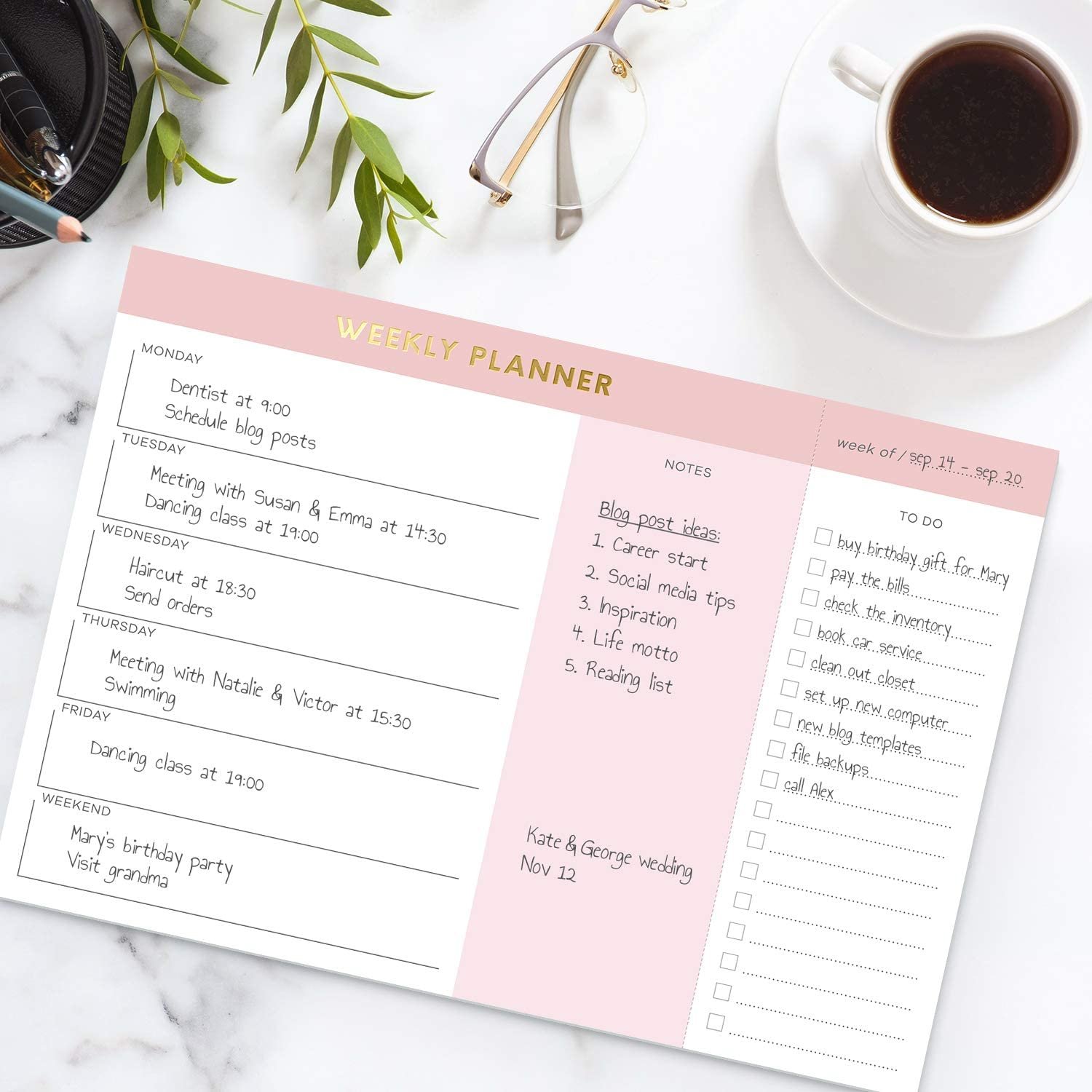 2025 New Design Weekly Notepads Custom Logo Printed Pink Gold With Tear Off To Do List Daily Notepad Planner