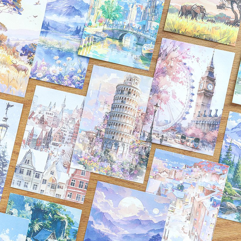 30 sheets/pack of vintage watercolor sticky notes Today's Journey series landscape material notes with 6 options to choose from