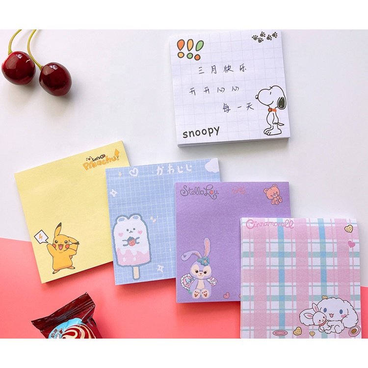 Custom Note Pad Printing Cartoon Cute Design School Students Adhesive Stickers Pastel Sticky Notes Memopad