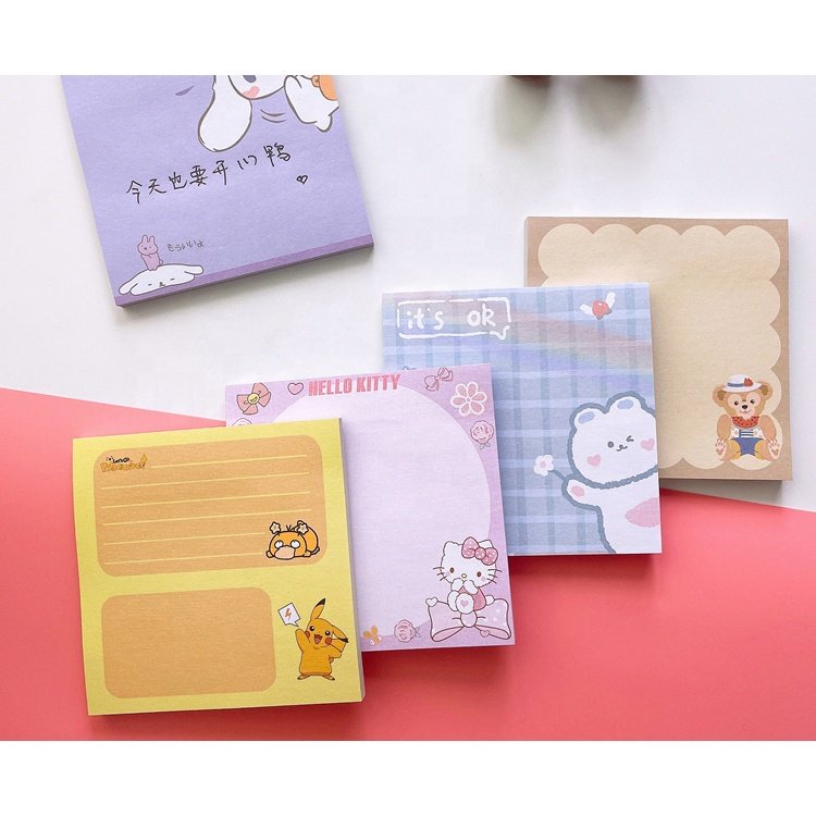 Custom Note Pad Printing Cartoon Cute Design School Students Adhesive Stickers Pastel Sticky Notes Memopad