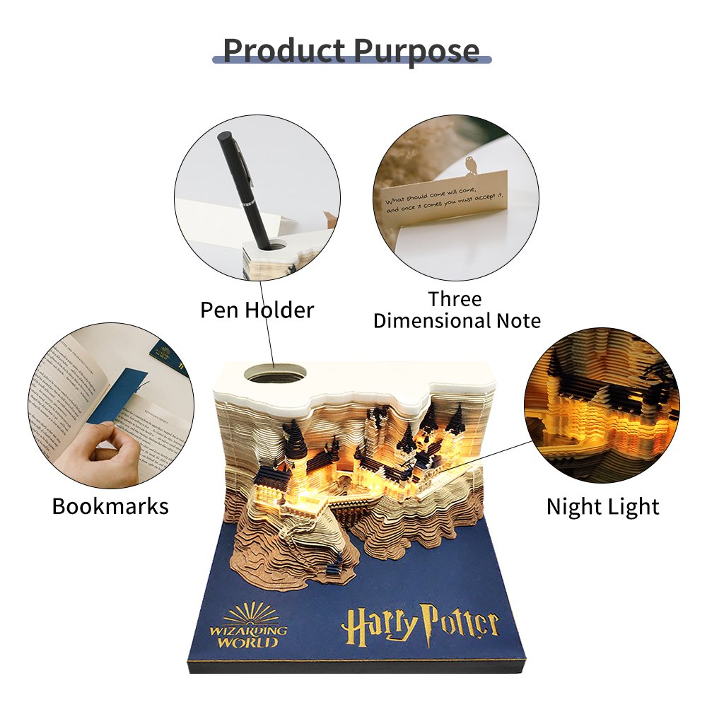 Factory Sale Various 3D Design Hary Potter Paper Block Notes Cube Hogwarts Castle Sticky Notes Memo Pad