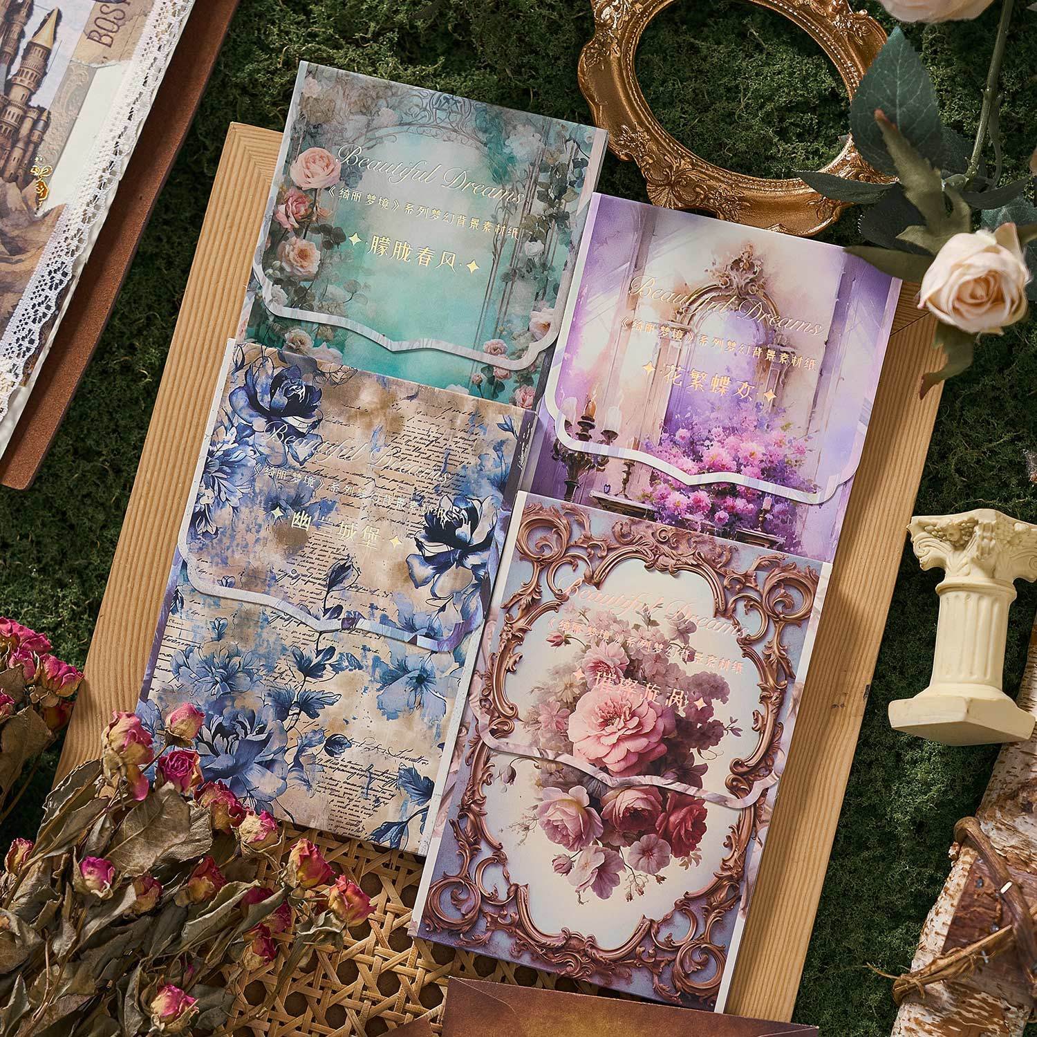 50pcs/pack Sketch Paper Beauty Dream Series Sketch Pack Vintage Style Handbook Collage Background Decoration