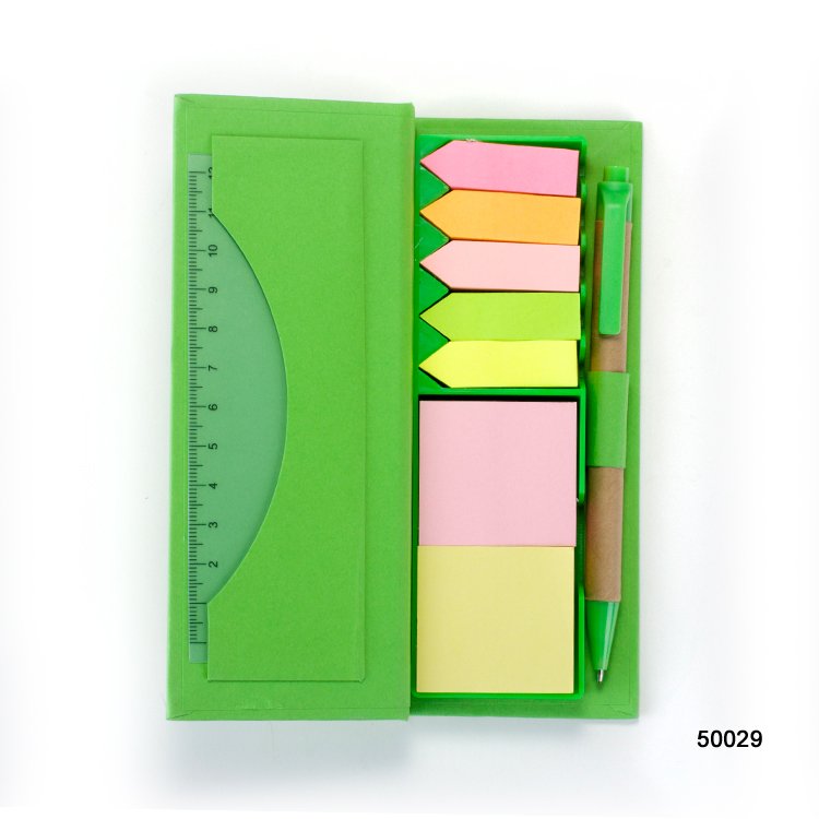 Hardcover Cardboard Sticky Note Pad Set Customized Kraft Memo Pad With PP Ruler And Paper Pen