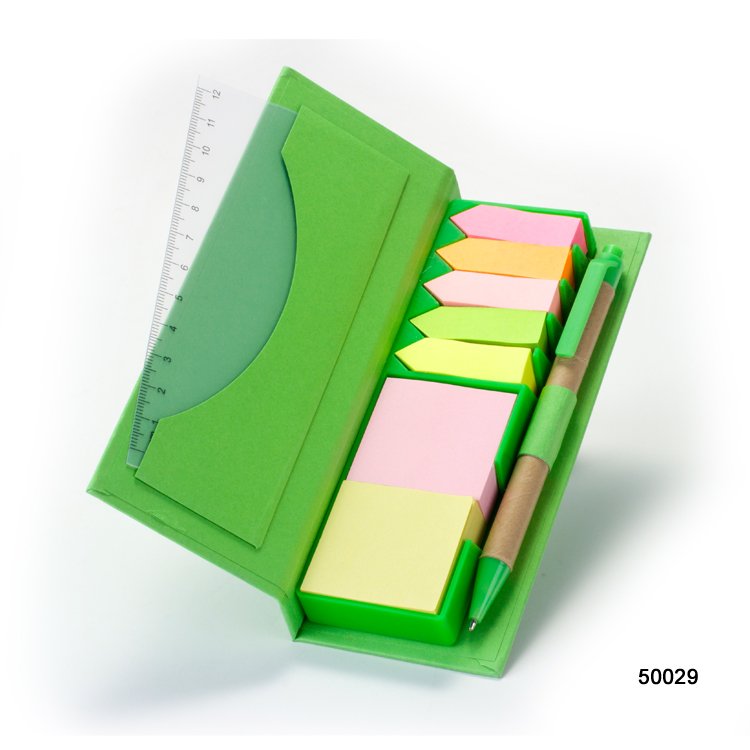 Hardcover Cardboard Sticky Note Pad Set Customized Kraft Memo Pad With PP Ruler And Paper Pen