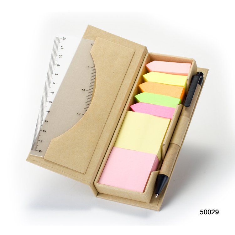 Hardcover Cardboard Sticky Note Pad Set Customized Kraft Memo Pad With PP Ruler And Paper Pen