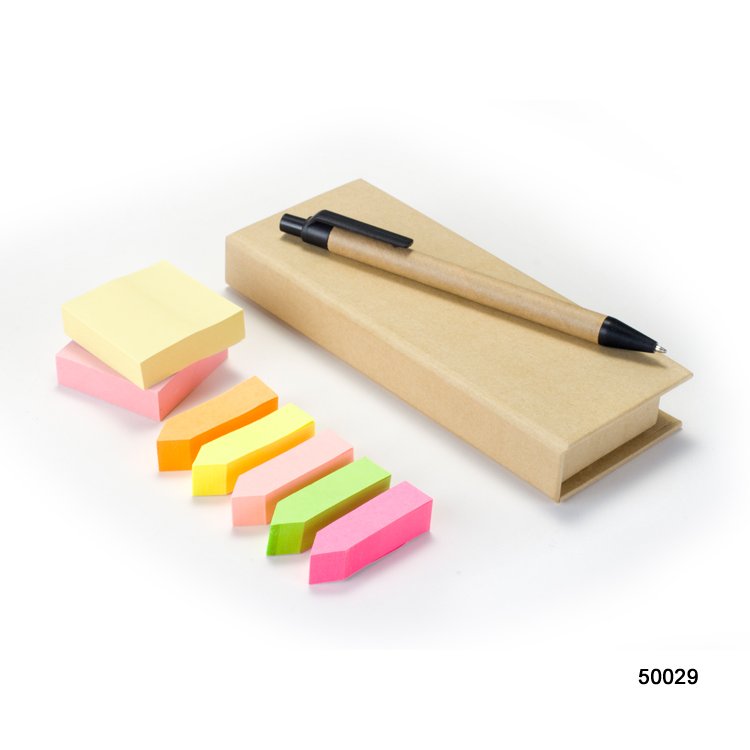 Hardcover Cardboard Sticky Note Pad Set Customized Kraft Memo Pad With PP Ruler And Paper Pen