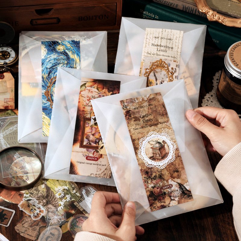 200pcs/pack Sample Data Space-Time Handwriting Series Artistic Retro Style Notebook DIY Decorative Collage Base Paper 4 Models