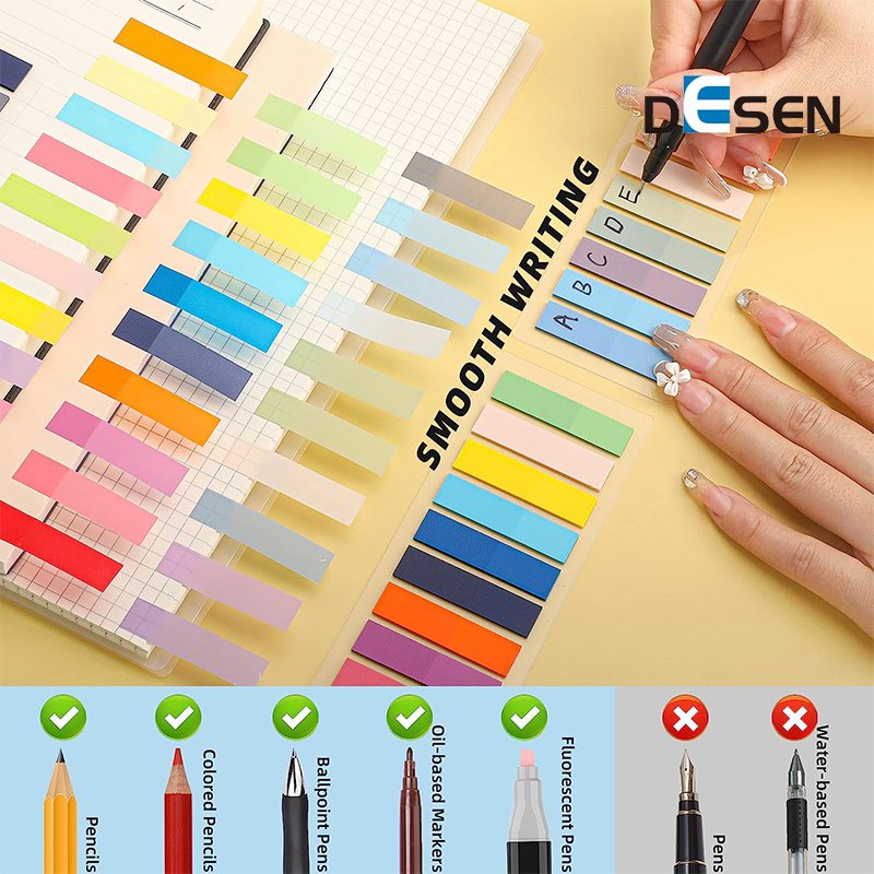 DESEN custom Neon Page Markers sticky note Tabs Memo Pad Index Tabs Fluorescent pet sticky notes Bookmark School Supplies