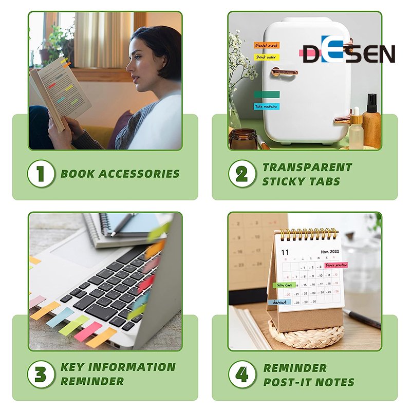 DESEN custom Neon Page Markers sticky note Tabs Memo Pad Index Tabs Fluorescent pet sticky notes Bookmark School Supplies