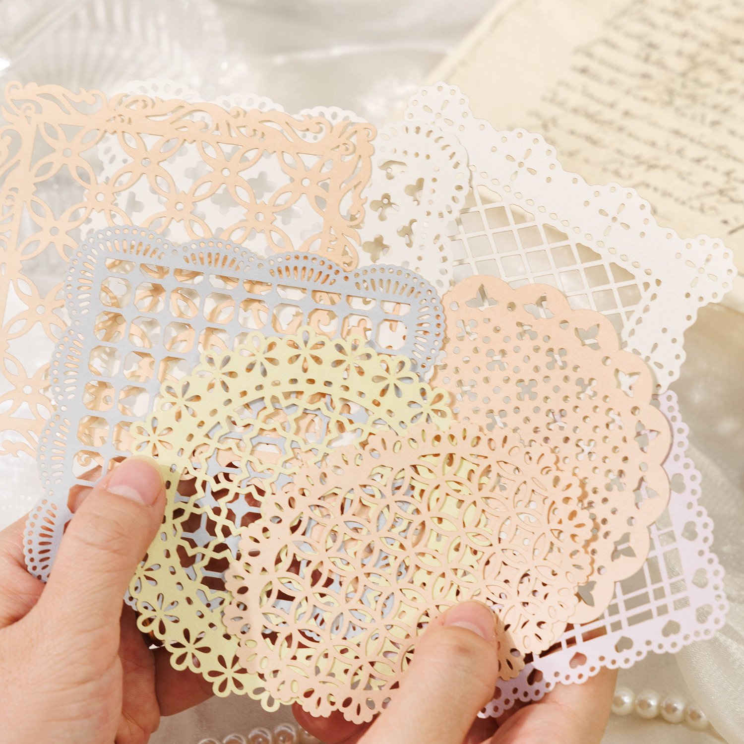 10pcs/pack Meet Alice series of vintage lace hollowed out handbook decorative DIY paper collage material bottoming