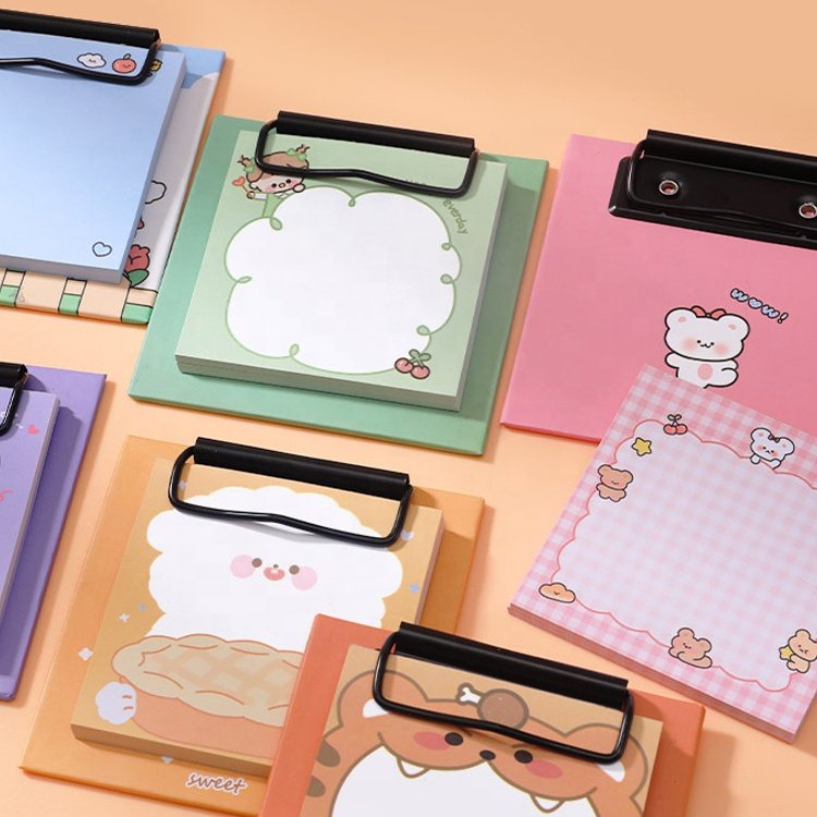 New Arrival Custom Cartoon Board Clip Cute Kawaii Memopad Sticky Notes for School Diary Writing Notes