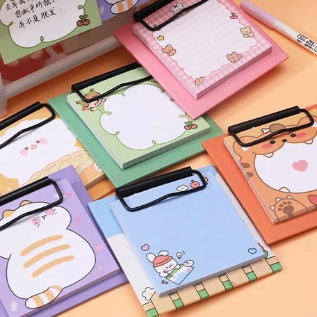 New Arrival Custom Cartoon Board Clip Cute Kawaii Memopad Sticky Notes for School Diary Writing Notes
