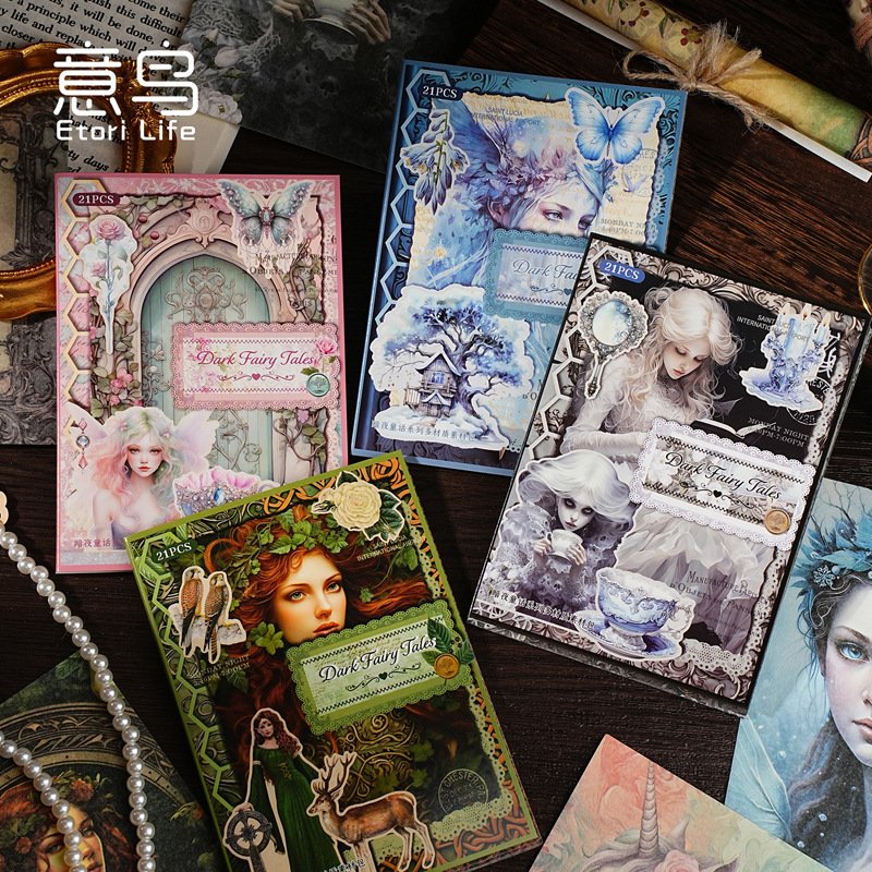 21pcs/pack Material Paper Dark Fairy Tale Series Vintage Handbook DIY Material Decorative Priming