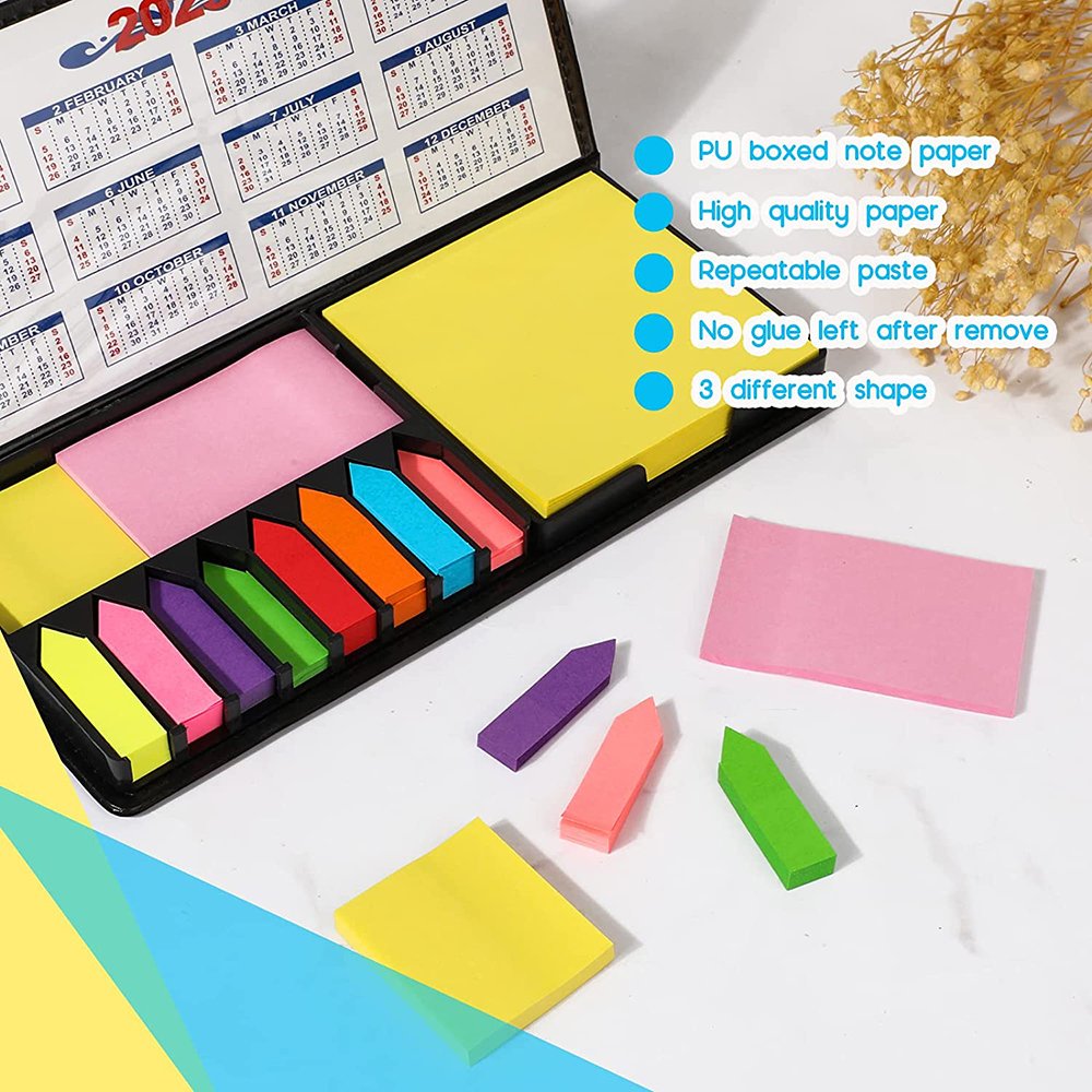 Wholesale Multicolor Sticky Note Set, Memo Pad with Leather Packing Box, Divider Self-Stick Notes Pads
