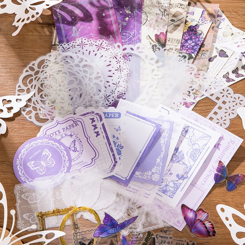Simno 59 Pieces Butterfly Flower Lace Scrapbook Paper Vintage Art Crafts Decorative Journaling Set Making Aesthetic DIY