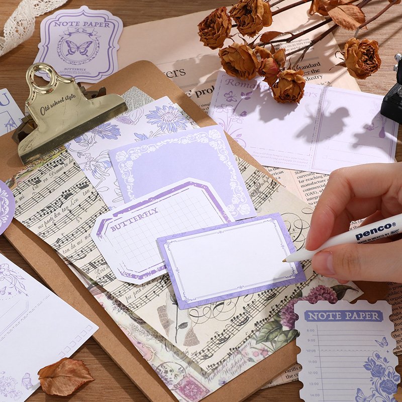 Simno 59 Pieces Butterfly Flower Lace Scrapbook Paper Vintage Art Crafts Decorative Journaling Set Making Aesthetic DIY