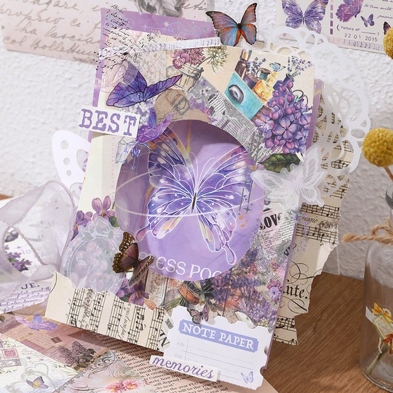 Simno 59 Pieces Butterfly Flower Lace Scrapbook Paper Vintage Art Crafts Decorative Journaling Set Making Aesthetic DIY