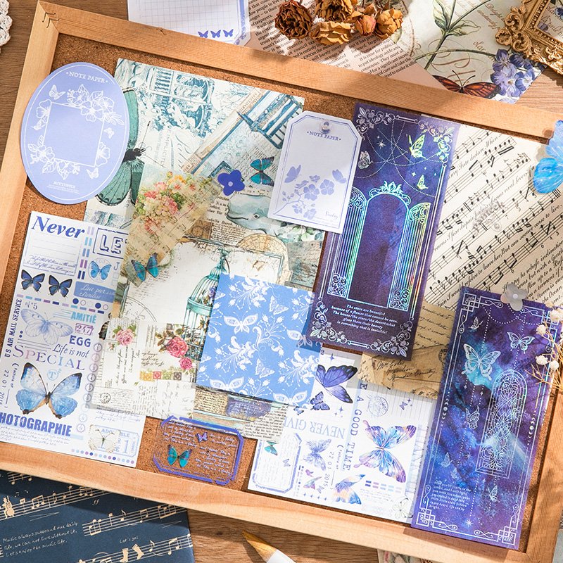 Simno 59 Pieces Butterfly Flower Lace Scrapbook Paper Vintage Art Crafts Decorative Journaling Set Making Aesthetic DIY