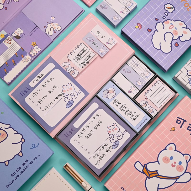 Homeschool Full Focus Aesthetic Cute Stationery Kawaii Notepad 120g Paper Sticky Note Memo Pad Set For Girls