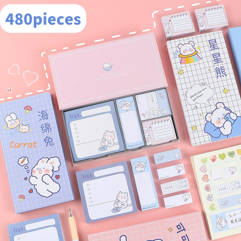 Homeschool Full Focus Aesthetic Cute Stationery Kawaii Notepad 120g Paper Sticky Note Memo Pad Set For Girls