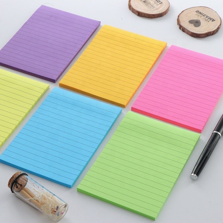 Lined Sticky Notes 4X6 Inches ,Bright Colors Sticking Memo Pads for Home Office Notebook,6 Pads/Pack
