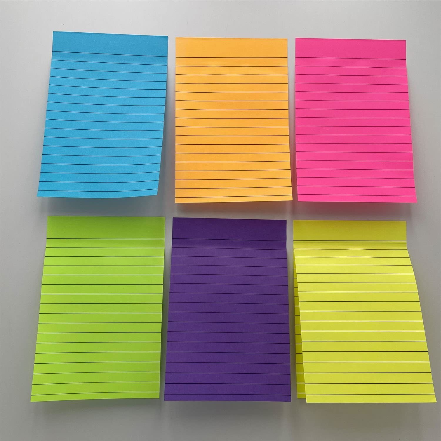 Lined Sticky Notes 4X6 Inches ,Bright Colors Sticking Memo Pads for Home Office Notebook,6 Pads/Pack