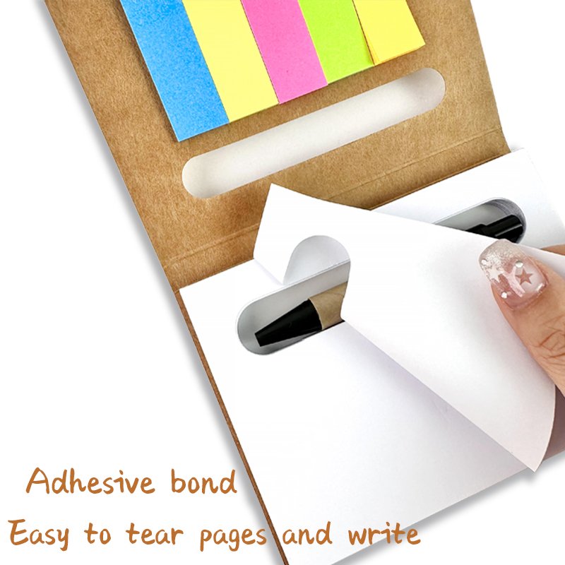 2024 Lemon ribbon Custom Logo Cheap Kraft Paper Cover Notepad Sticky Notes with Eco-friendly pen