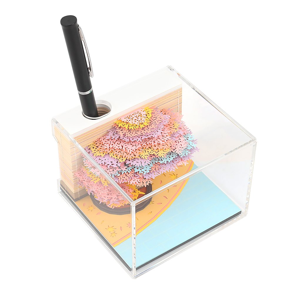 2025 Christmas Gift Four Season Treehouse Shaeped Papercraft Diy 3D Memo Pad With Acrylic Pen Holder