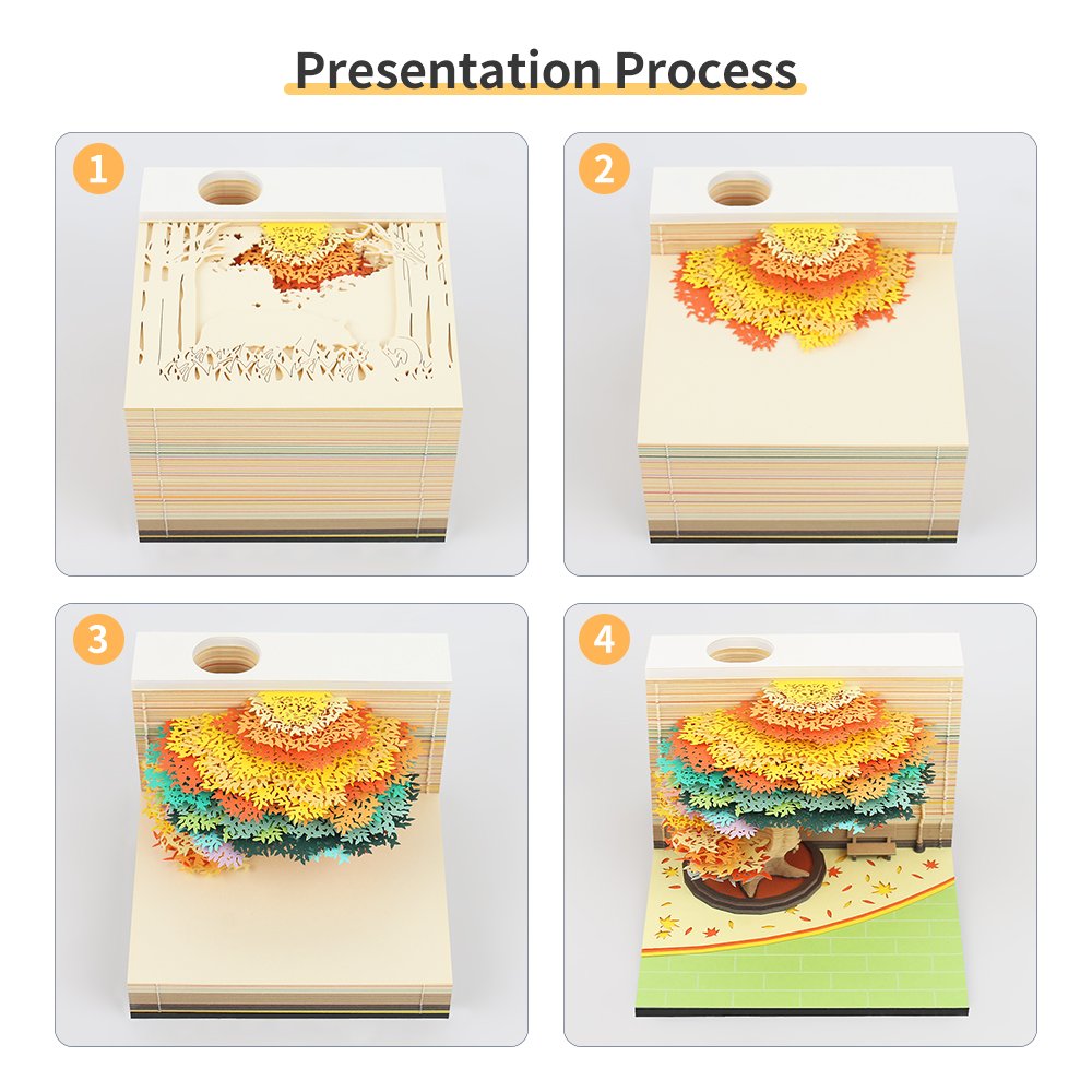 2025 Christmas Gift Four Season Treehouse Shaeped Papercraft Diy 3D Memo Pad With Acrylic Pen Holder