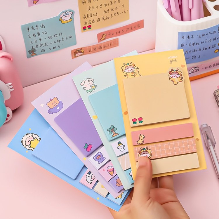 4 Pack Cute Sticky Notes Cartoon Sticky Memo Pads Kawaii Small Self-Stick Memo Note Pad Office School Supplies