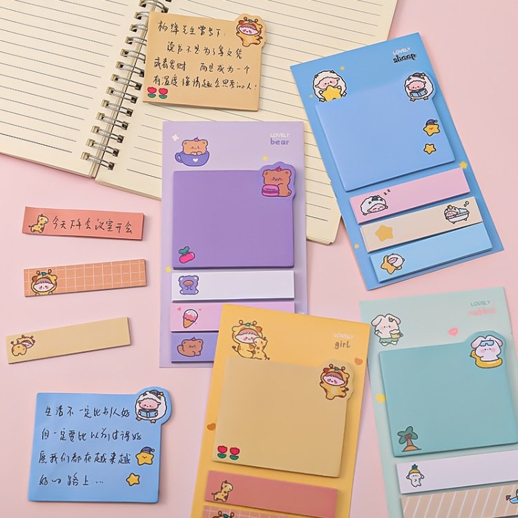 4 Pack Cute Sticky Notes Cartoon Sticky Memo Pads Kawaii Small Self-Stick Memo Note Pad Office School Supplies