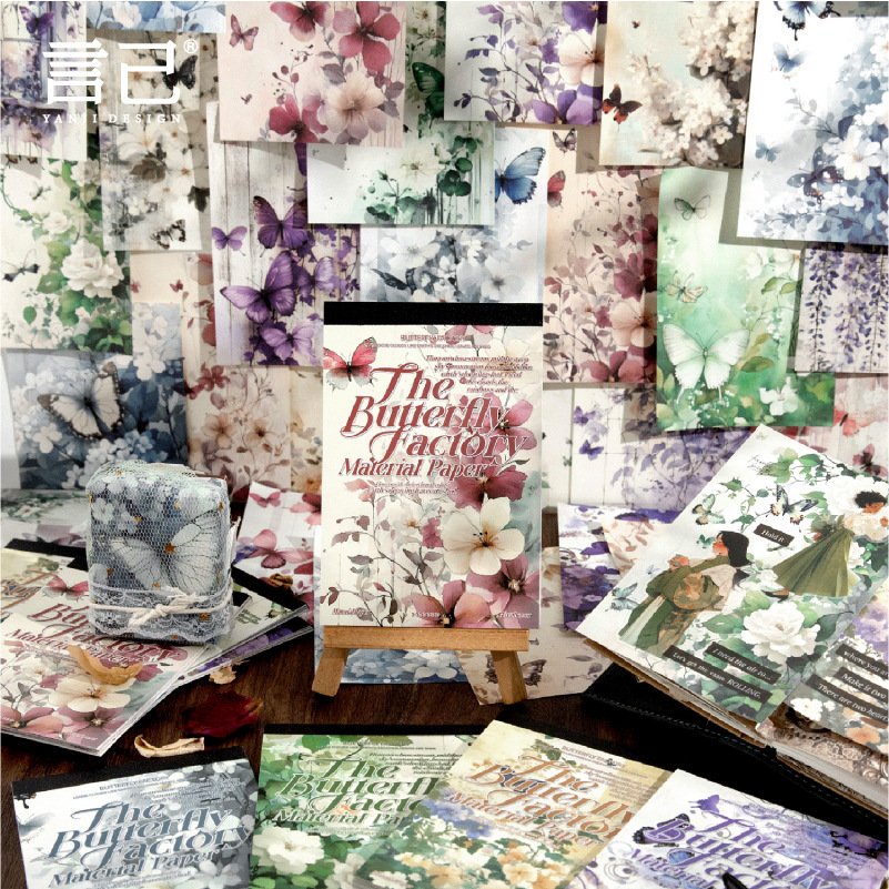 30 Pieces/Pack Vintage Material Book Butterfly Factory Series Life Collage Priming Sticky Notes