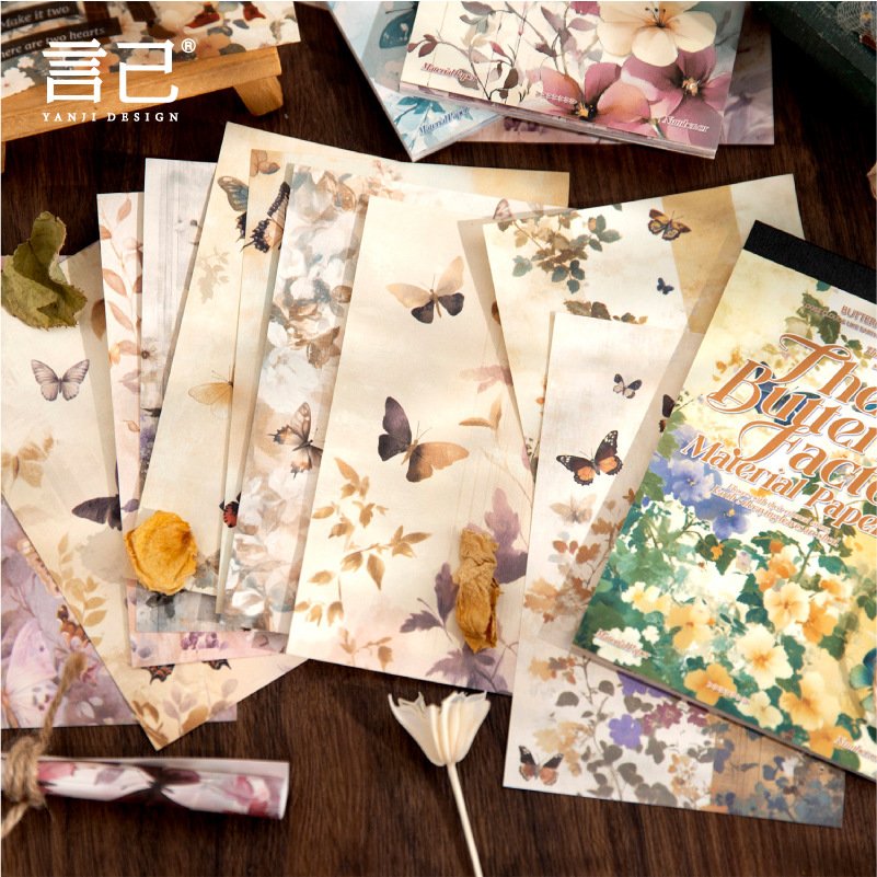 30 Pieces/Pack Vintage Material Book Butterfly Factory Series Life Collage Priming Sticky Notes