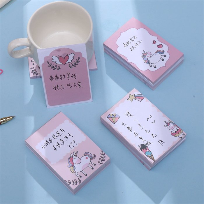 Various fashion style stationery items stationery set OEM custom kawaii unicorn design sticky notes self adhesive memo pads
