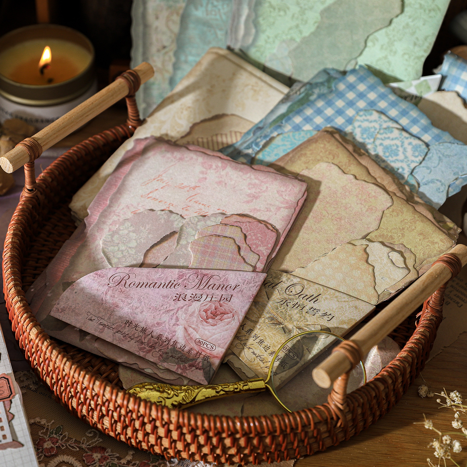 30pcs/pack Material Paper Time Traveler Series Vintage Scorched Edge Handbook Decoration Embellishment Material