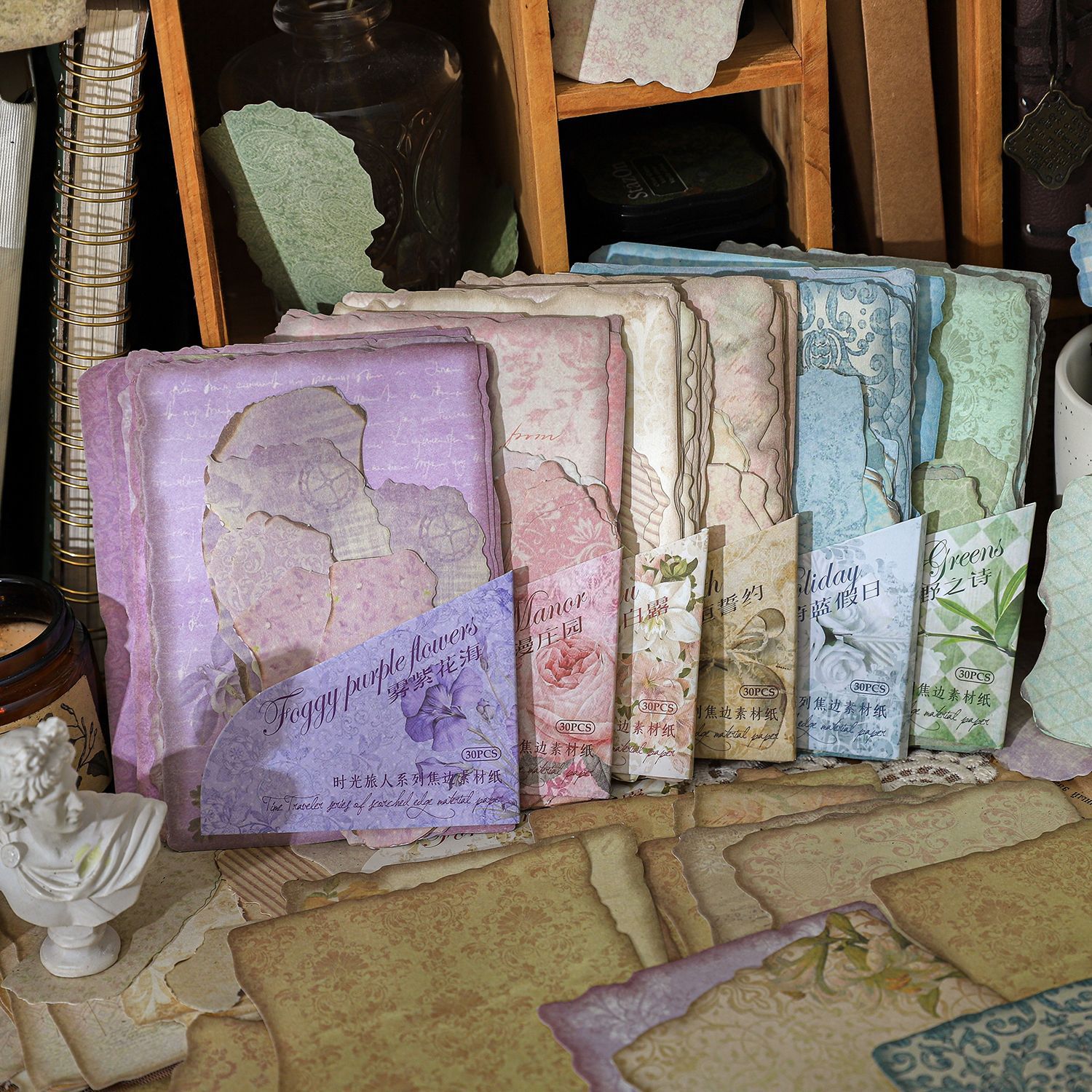 30pcs/pack Material Paper Time Traveler Series Vintage Scorched Edge Handbook Decoration Embellishment Material
