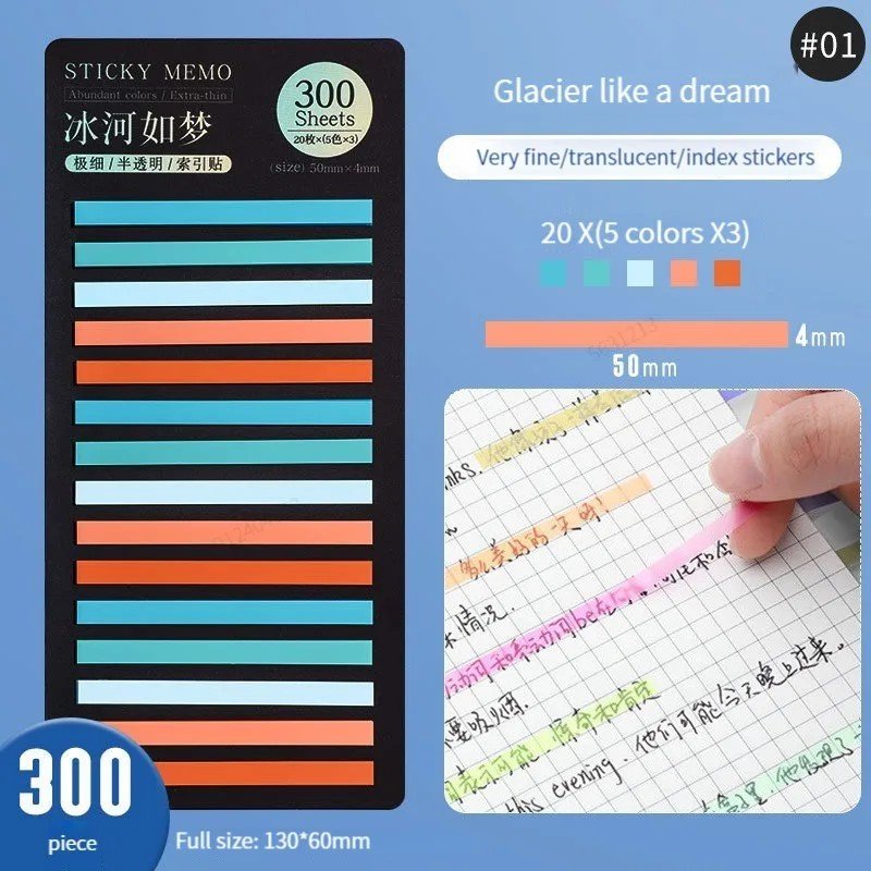 300 Sheets/PCS Transparent PET Sticky Stickers Notes Memo Pad Notes Macaron Color Bookmarks Notepad School Stationery