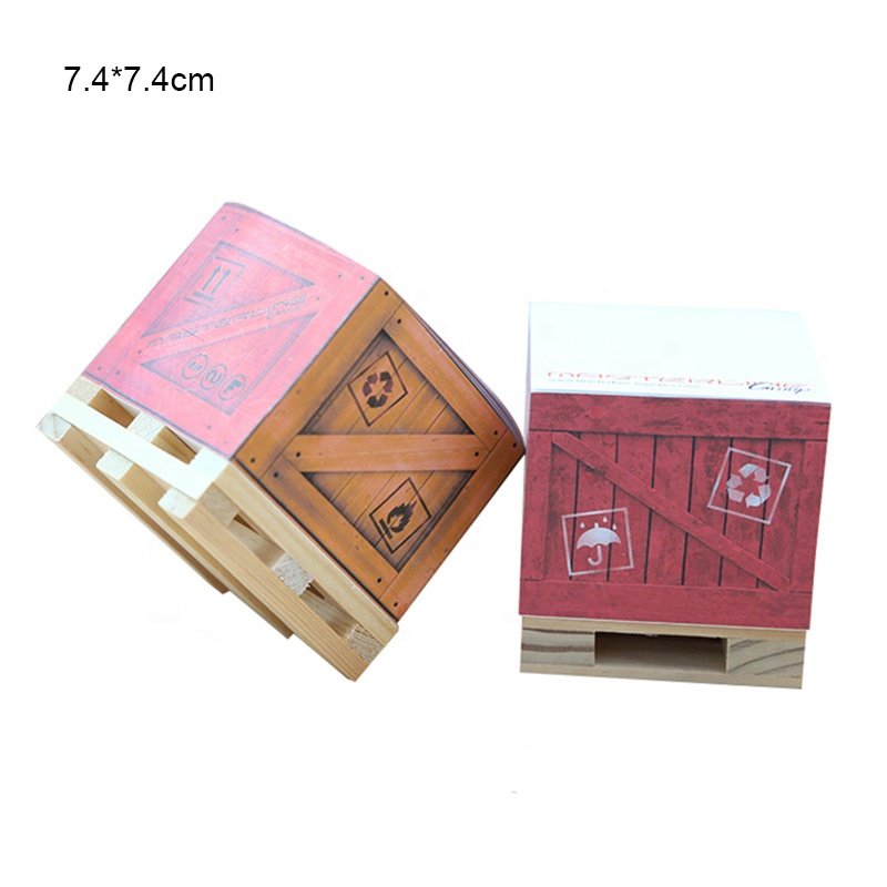 Custom School Office Stationery Supplies Paper Stickers Index Posted Cube 3D Block Sticky Notes Memo Pad With Mini Wooden Pallet